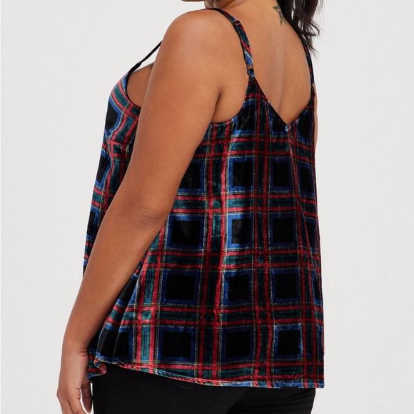 TORRID | Sophie Velvet Swing Cami Plaid Black - Picture 2 of 5